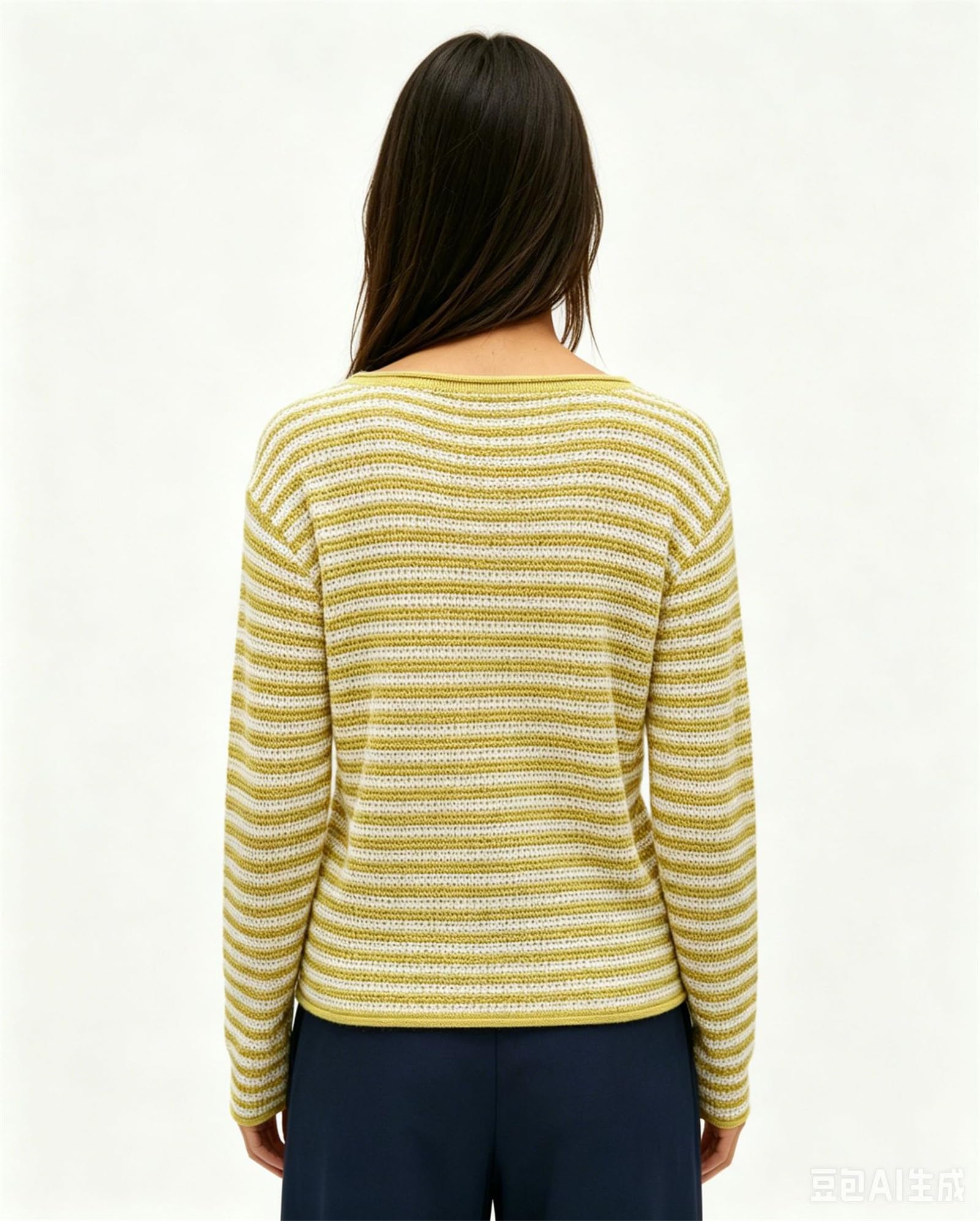 Maglione da donna a righe leggero con scollo a barca a maniche lunghe Top