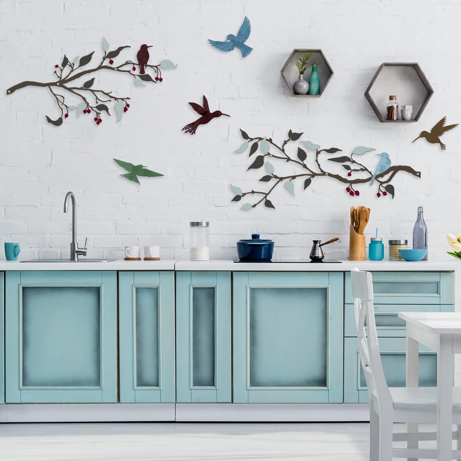 Pduoduo Set di decorazioni da parete in metallo con uccelli uccelli in metallo su rami decorazione da appendere alla parete Ideale per la decorazione di giardini e case all'interno e all'esterno