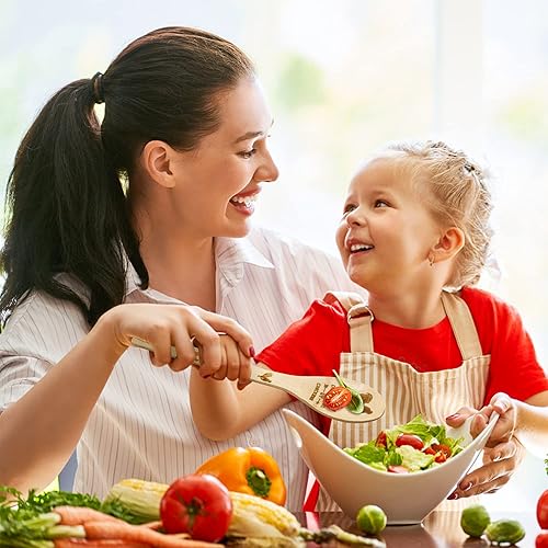 Miniatura 7 de Eartim Cuchara de cocina de madera  5 piezas de utensilios de cocina para el día del padre, utensilios de cocina antiadherentes tallados de bambú