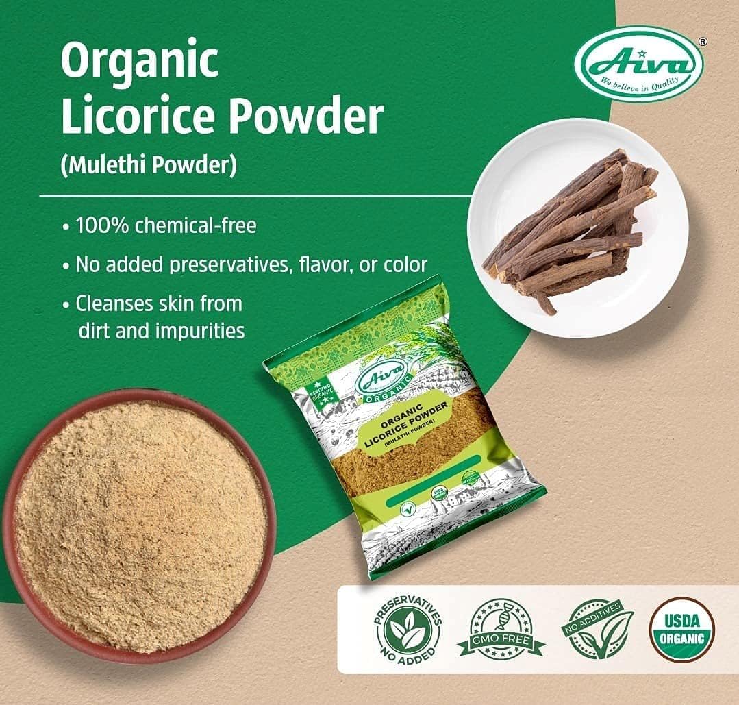 AIVA USDA Certified Organic Licorice Root Powder (Glycyrrhiza glabra-Liquorice-Mulethi- Yastimadu) – 7 Ounce Herbal Supplement : Health & Household