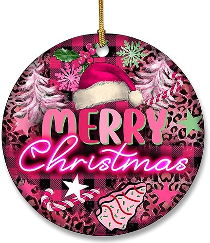 Adorno de Navidad para decoración de árbol de Navidad, adorno de cerámica rosa, decoraciones colgantes, regalos de Navidad para damas, adorno de