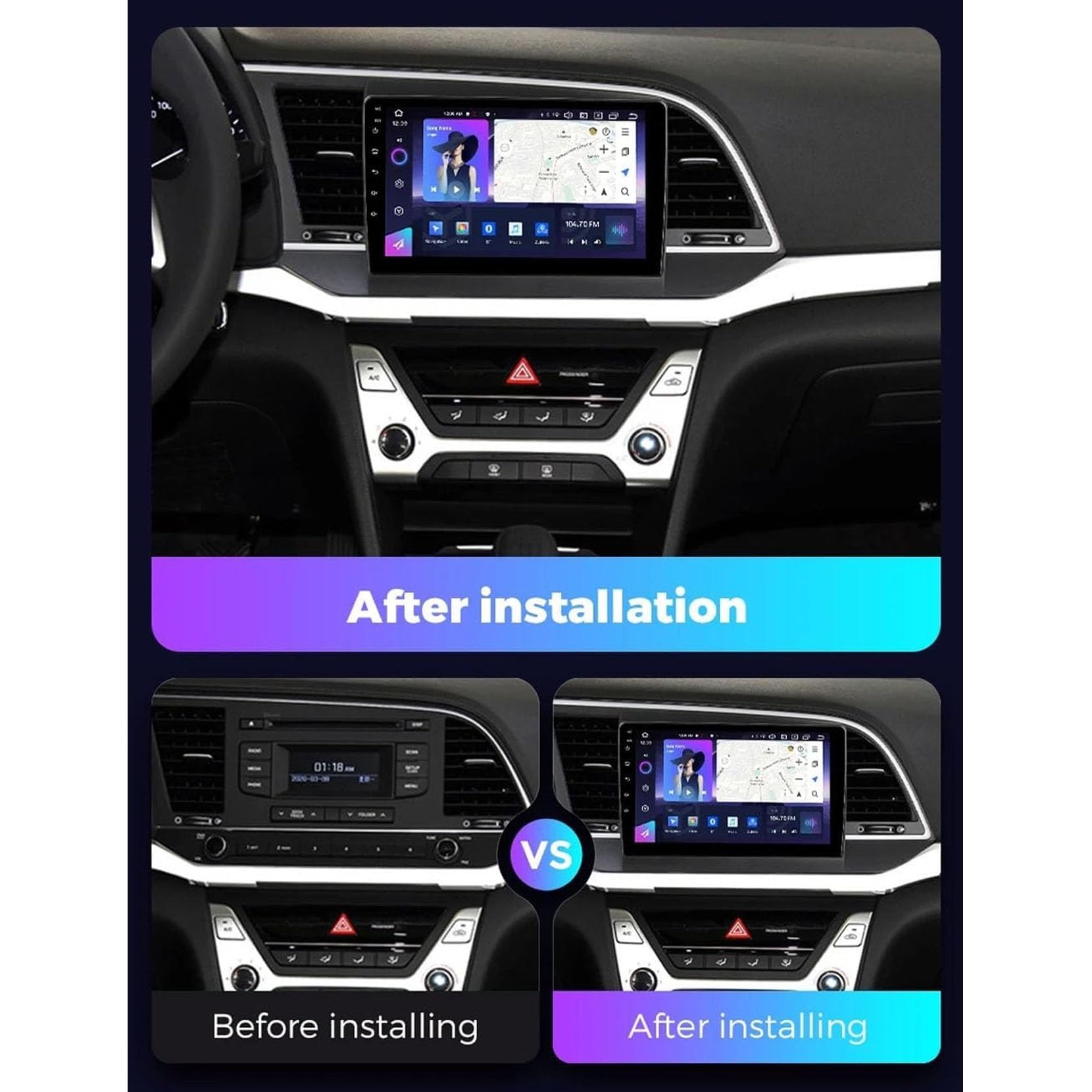 Radio samochodowe z podwójnym DIN i Androidem 15, 2-calowy, do Hyundaia Elantra 2016-2020, z kamerą cofania Car Play, sterowaniem z kierownicy, Bluetooth, GPS, radiem FM i Wi-Fi (C3 4+64G)