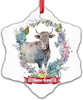 Dinoz Cattle Animal Christmas Tree Décor Holiday, Home Animals Lovers Ornament Tree Decor Hanging Keepsake Gifts Snowflake Ceramic Ornament Personalized Name