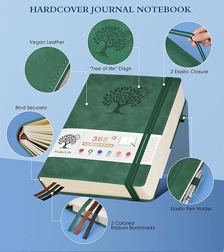Miniatura 3 de PERCUN Cuaderno de diario rayado A4, diario grande de cuero de 365 páginas para escribir mujeres y hombres, cuaderno de tapa dura con páginas