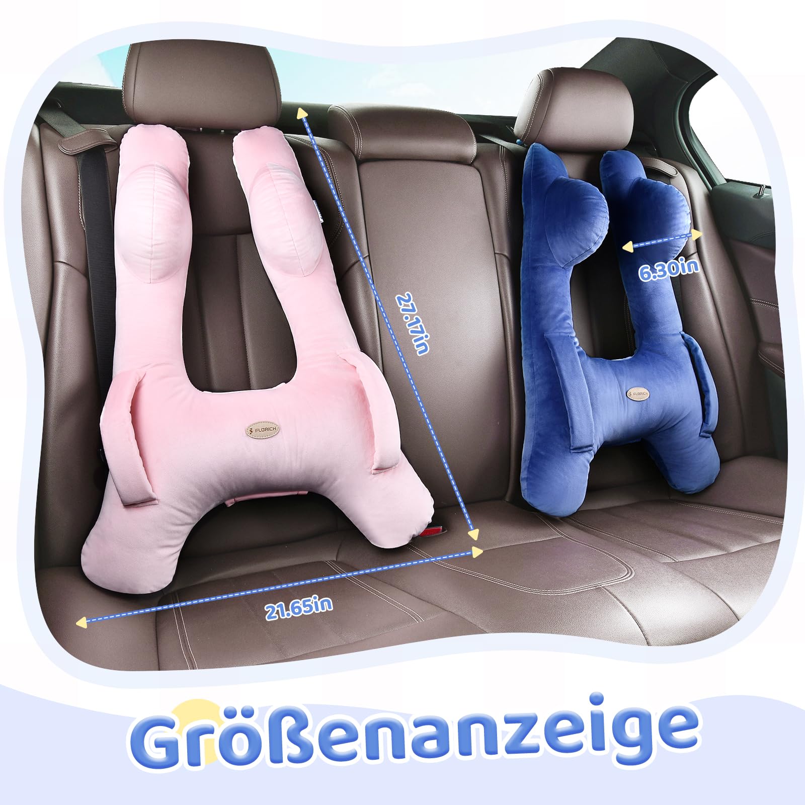 FLORICH Kinder Reisekissen, Schlafkissen Auto Kinder, Abnehmbares H förmiges Kissen Atmungsaktiv für Jungen und Mädchen und Erwachsene für Auto Urlaub (Blau)