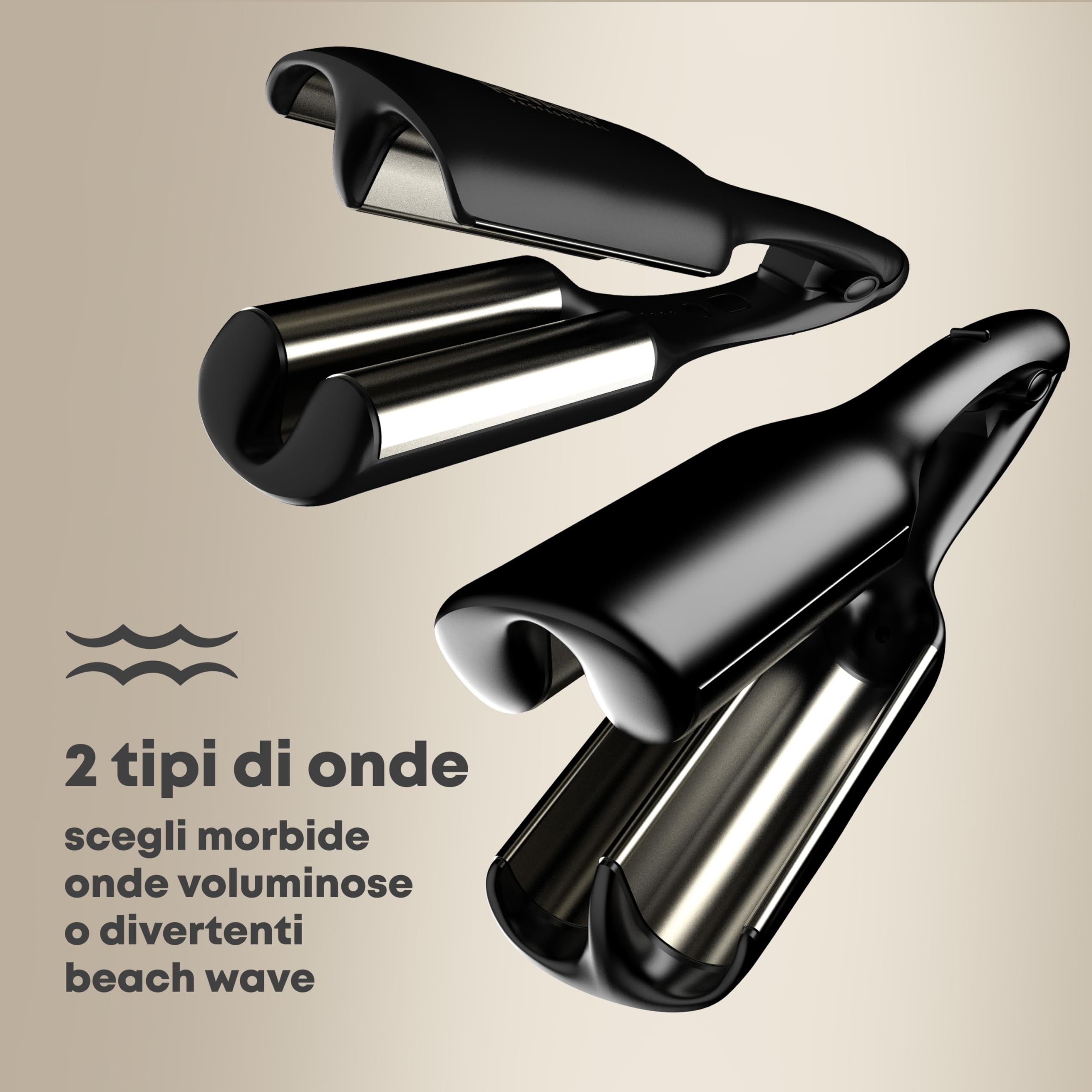REVAMP Beach & Volume Piastra per Onde Ceramica 2 in 1 - Progloss | Arricciacapelli, Beach Waves Voluminose, Onde Larghe Stile Sirena, per Capelli Lunghi o Mossi