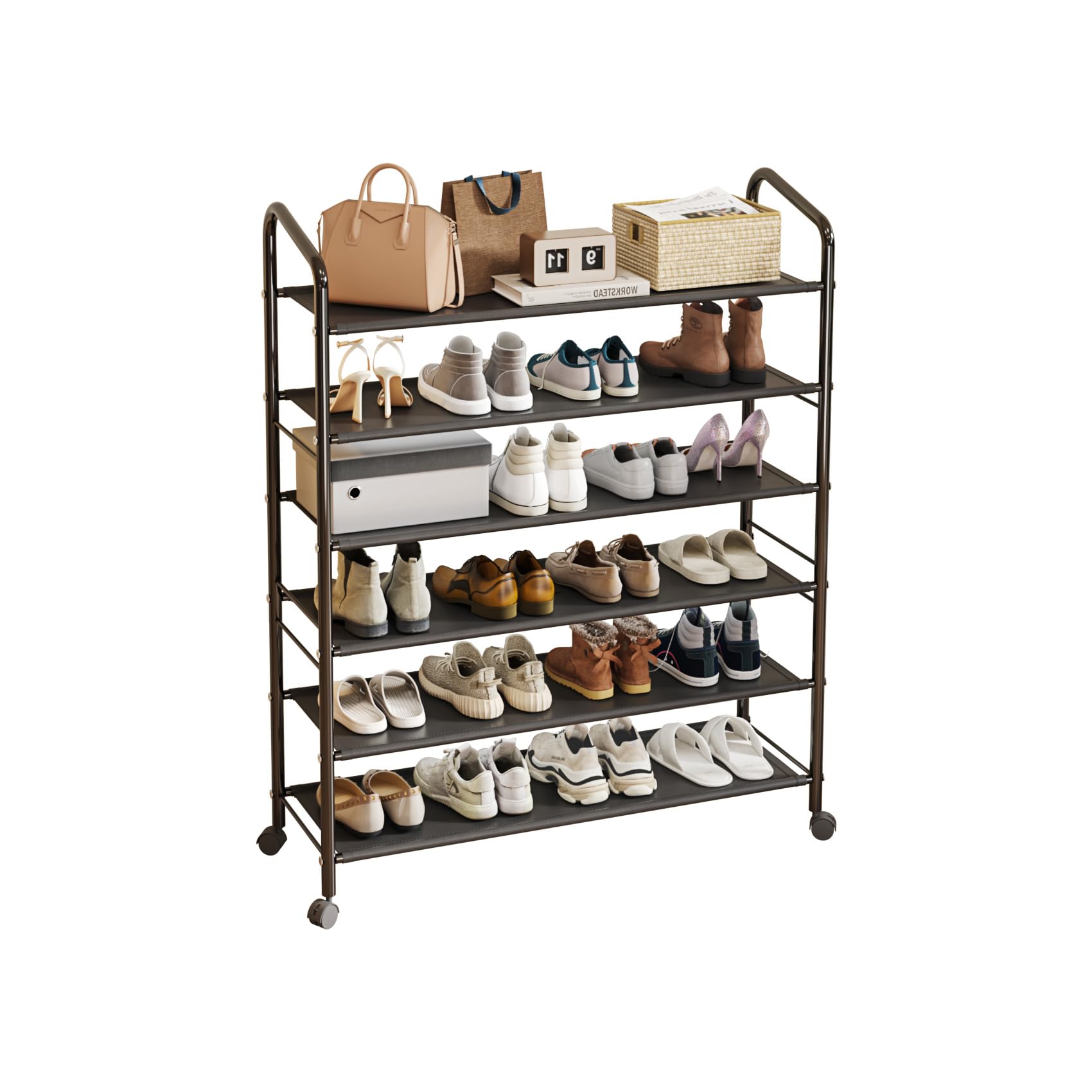 ArluKin Non-Woven Fabric Free Standing Shoe Racks: Easy Assembly, Exceptional Load-Bearing, Relocation, Effective Dustproofing, Creating a Tidy and Organized Shoe Storage Space (N-XJ04-6-H)