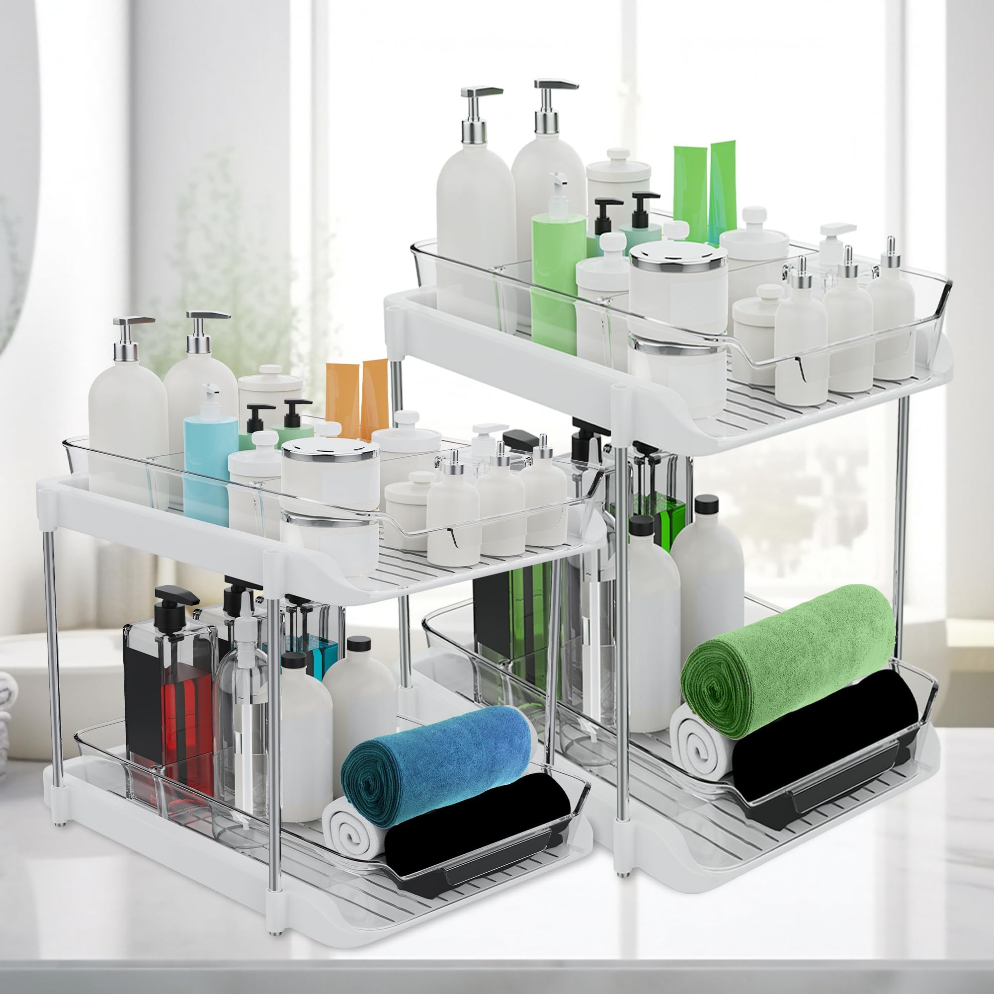 Amazon.com - VUYIKOEN 3 Tier Clear Under Bathroom Sink Organizer Pull ...