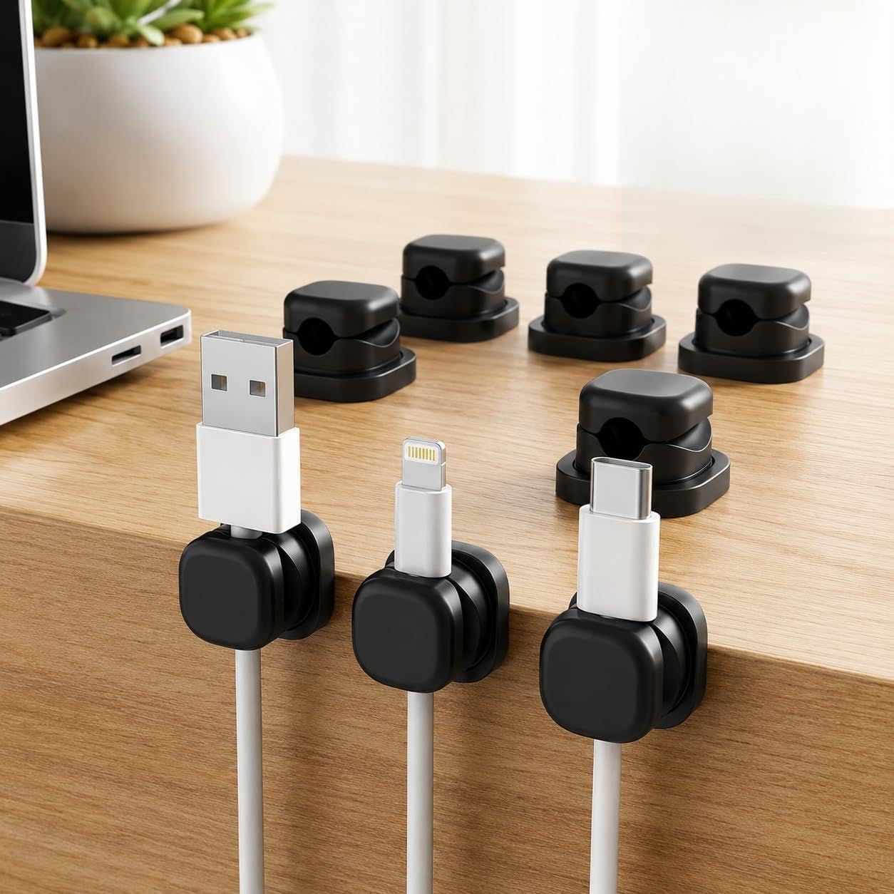 8-Pack Magnetic 360° Rotating Cable Clips for Desk – No-Residue Strong Adhesive Cord Organizer, no More Falling Cords,Desk & Nightstand Charger Cable Holder for Home, Office, Car