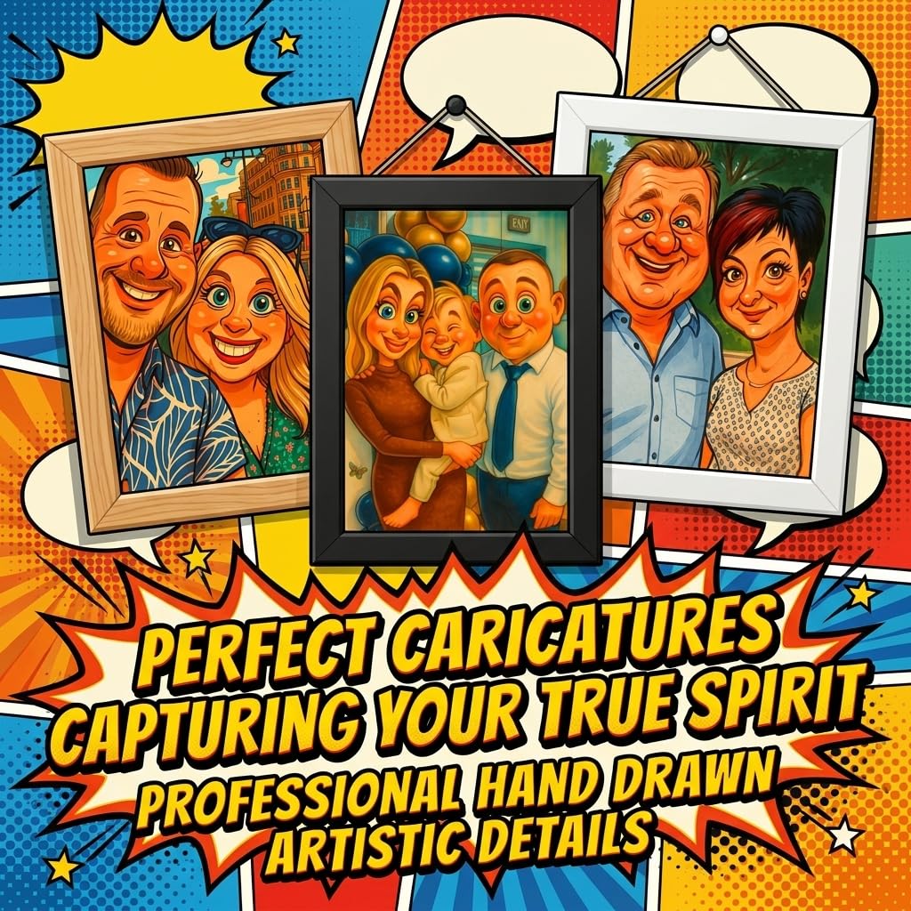 Cadre Photo Cartoon Personnalisé en Bois – Portrait Photo Cartoon avec Nom, Illustration Famille ou Couple, Cadeau Romantique pour Anniversaire, Mariage, Fête ou Décoration Maison