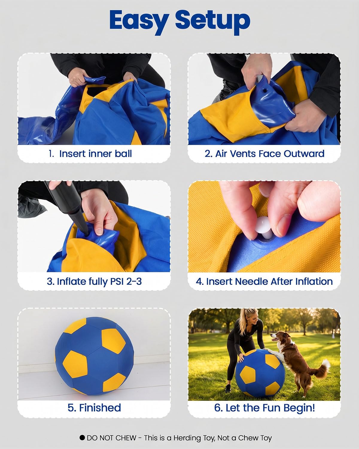 ANC POP Palla da pastore per cavalli da pastore da 63,5 cm, Mega palline da pastore con pompa a mano, palla da calcio da allenamento per cavalli, blu e giallo