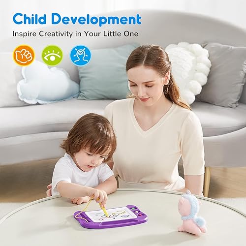 Miniatura 3 de SGILE - Pizarra magnética borrable para dibujo con bolígrafo magnético, colorido bloc de dibujo con tres sellos, juguete educativo para niños