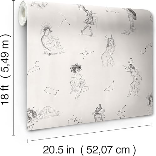 Miniatura 3 de Mr. Kate RoomMates Luna Zodiac Papel Tapiz Toile Crema y Grafito Despegar y Pegar, RMK12768PLW