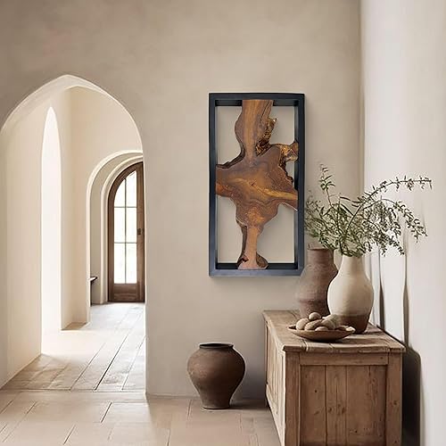 Miniatura 3 de Warmaxx Arte de pared de madera natural de teca de 31.6 x 15.8 pulgadas, rectangular, decoración de pared de casa de campo, decoración del hogar,