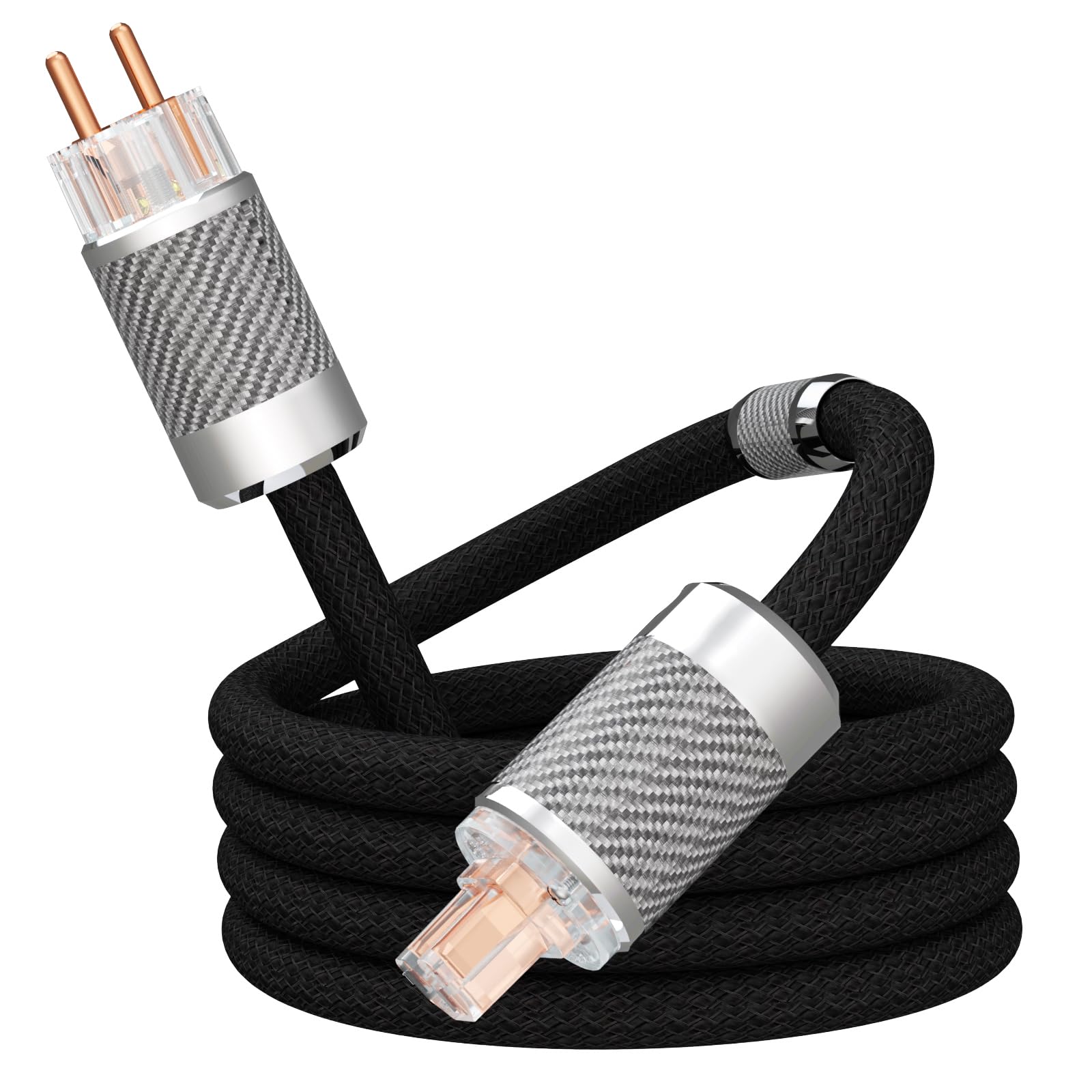 Audiophile HiFi-Netzkabel, HiFi Stromkabel 10AWG EU-Netzkabel,NEMA 5-15P IEC320-C15-Weiblicher Anschluss,125V/15A für Lautsprecher,Subwoofer, Plattenspieler,Verstärker,DAC(Kohlefaser, 1,0M/ 3,3 Fuß)