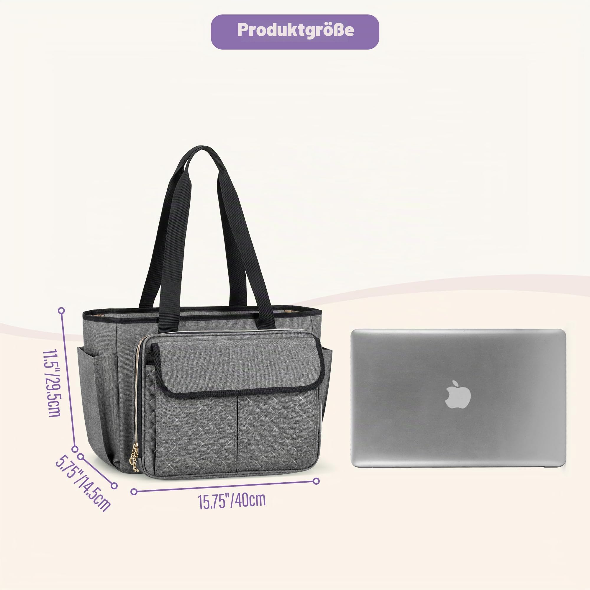 Luxja Lehrertasche mit Akkordeon-Aktenbereich und Laptophülle, Lehrer-Tragetasche für Damen (zum Patent angemeldet), Grau