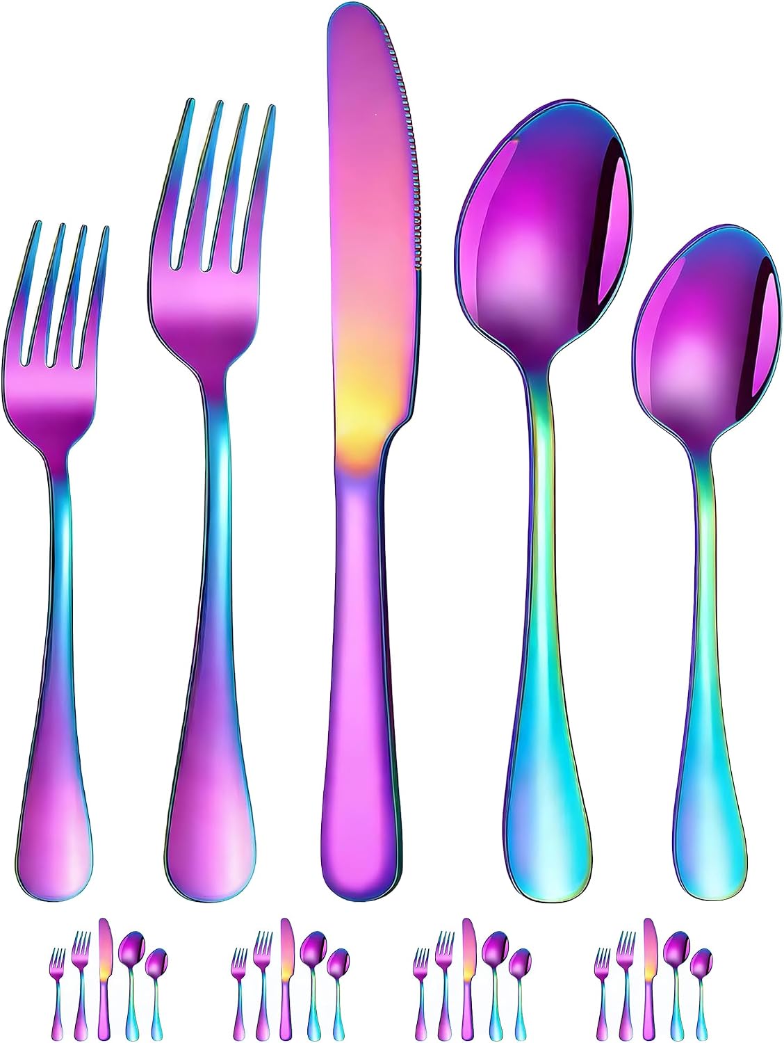 Rainbow Silverware Set for 4, 20-Piece Stainless Steel Flatware Set
