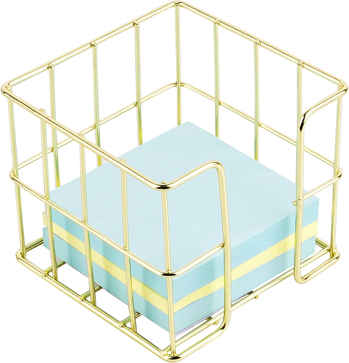 Gold Sticky Note Holder for Desk, 3x3 Metal Wire Memo Pad Dispenser, Cute Square Post Note Cube Organizer, Office Desk Accessories for Women (3.74 Inch)