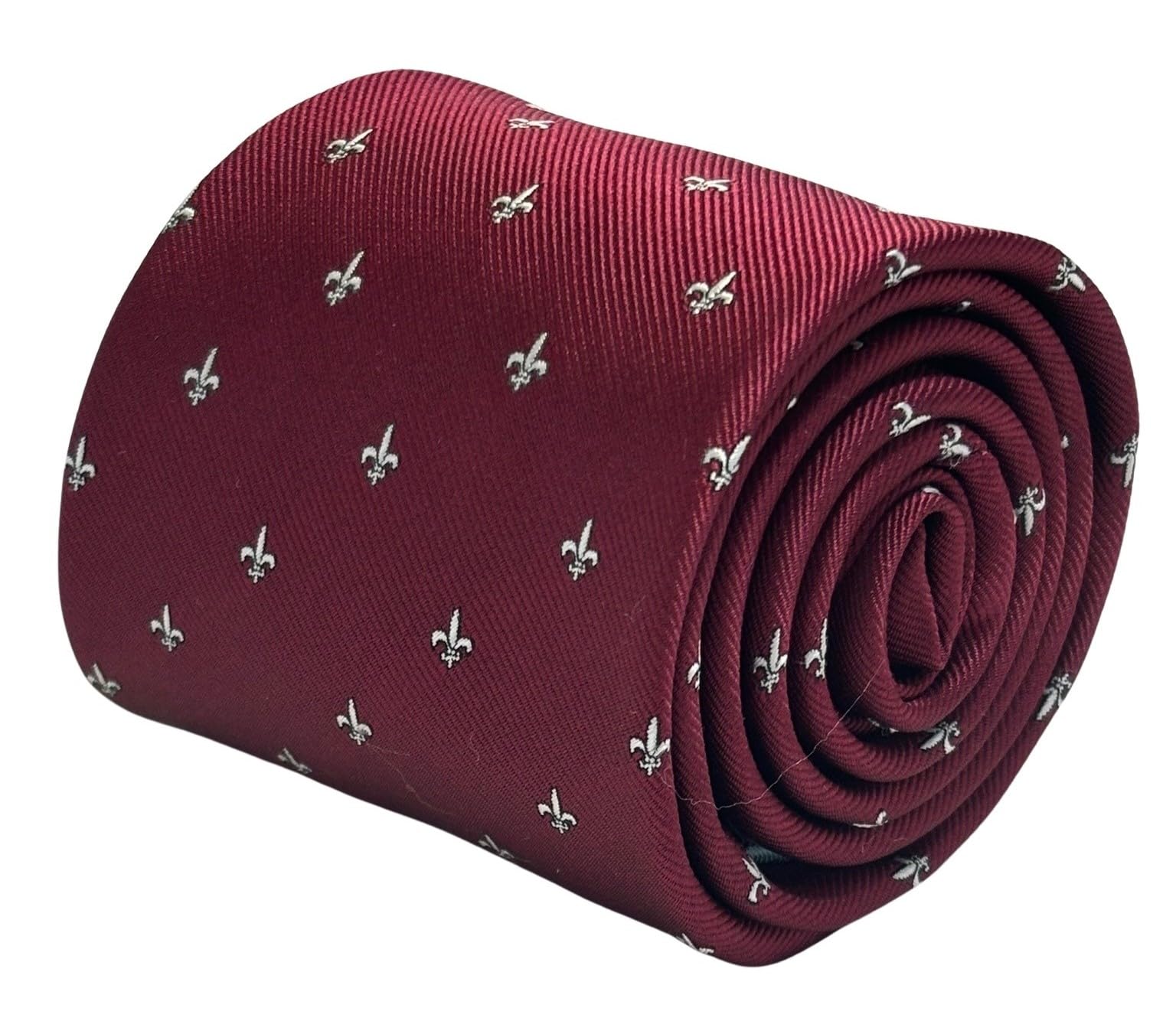 Frederick Thomas Men's Burgundy Dark Maroon Claret Red Tie Fleur De Lis Design – Prime 40Th Birthday Gift For Father
