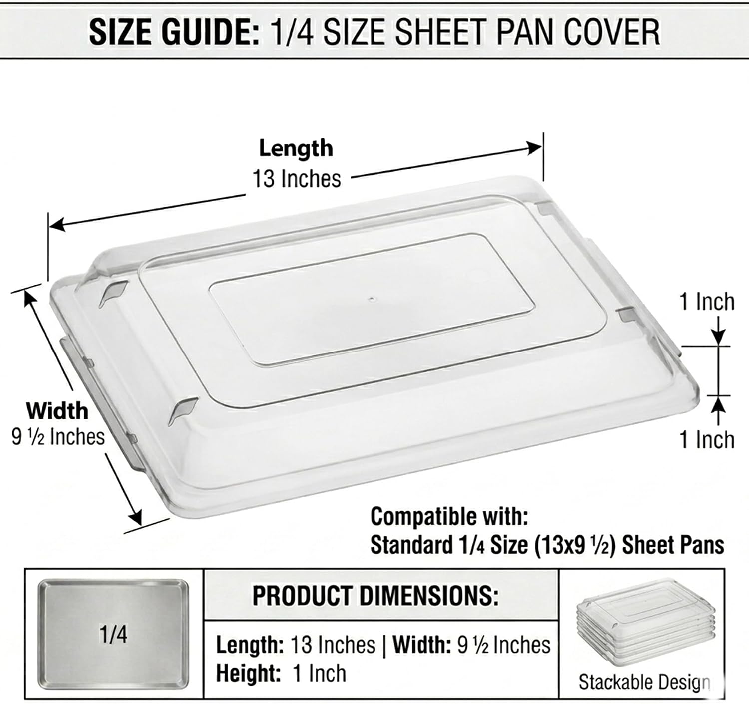 1/4 Size Sheet Pan Cover 13" x 9.5" (Pack of 2), Snap-On Food Storage Lid, Translucent Polypropylene Bun Pan Cover, BPA-Free Reusable Tray Cover for Bakery (2, Quarter Size(13"x9.5")) image 3