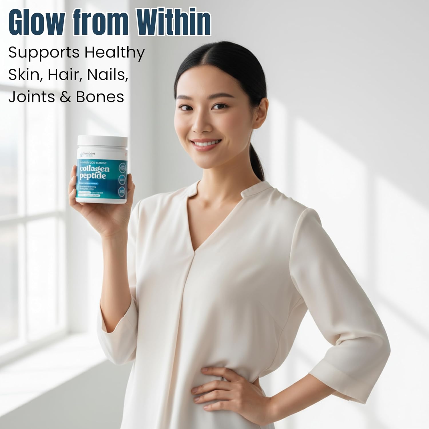 Hydrolyzed Marine Collagen Peptides Powder – Collagen Peptide Formula for Skin, Hair & Nails – Non-GMO, Third-Party Lab Tested, Dietary Supplement – 10 g (1 Scoops) per Serving