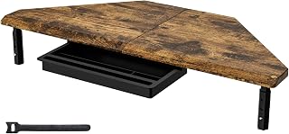 ETHU Triangle Monitor Stand Riser with Drawer - Adjustable Height Corner Riser for PC/Laptop, Ergonomic Desktop Computer Stand, Supports 25KG, Walnut