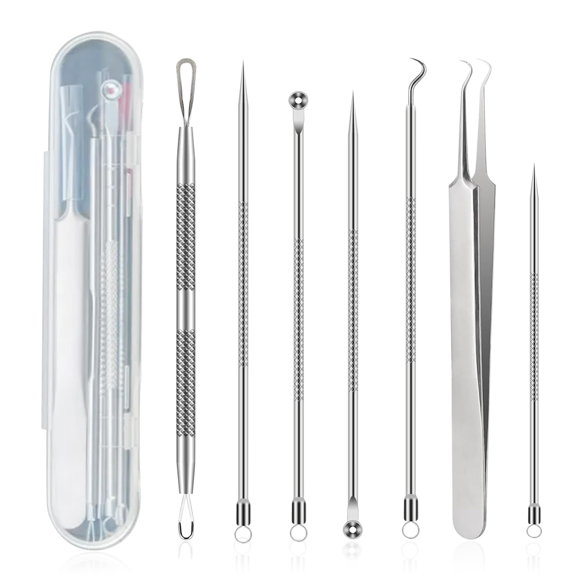 GLUN® Blackhead & Acne Tool Kit, Clip Facial Comedone Needle Set, Stainless Steel Facial Pimple Tweezer, Blemish Extractor, Pore Cleanser Skin Treatment Kit