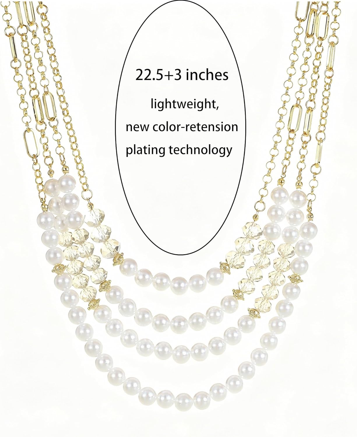 Long Fashion Pearl Necklace for Women, Fashion Faux Pearl Statement Layered Chain Necklace, Short Layered Pearl Strand Necklace, Costume Jewelry - Image 5