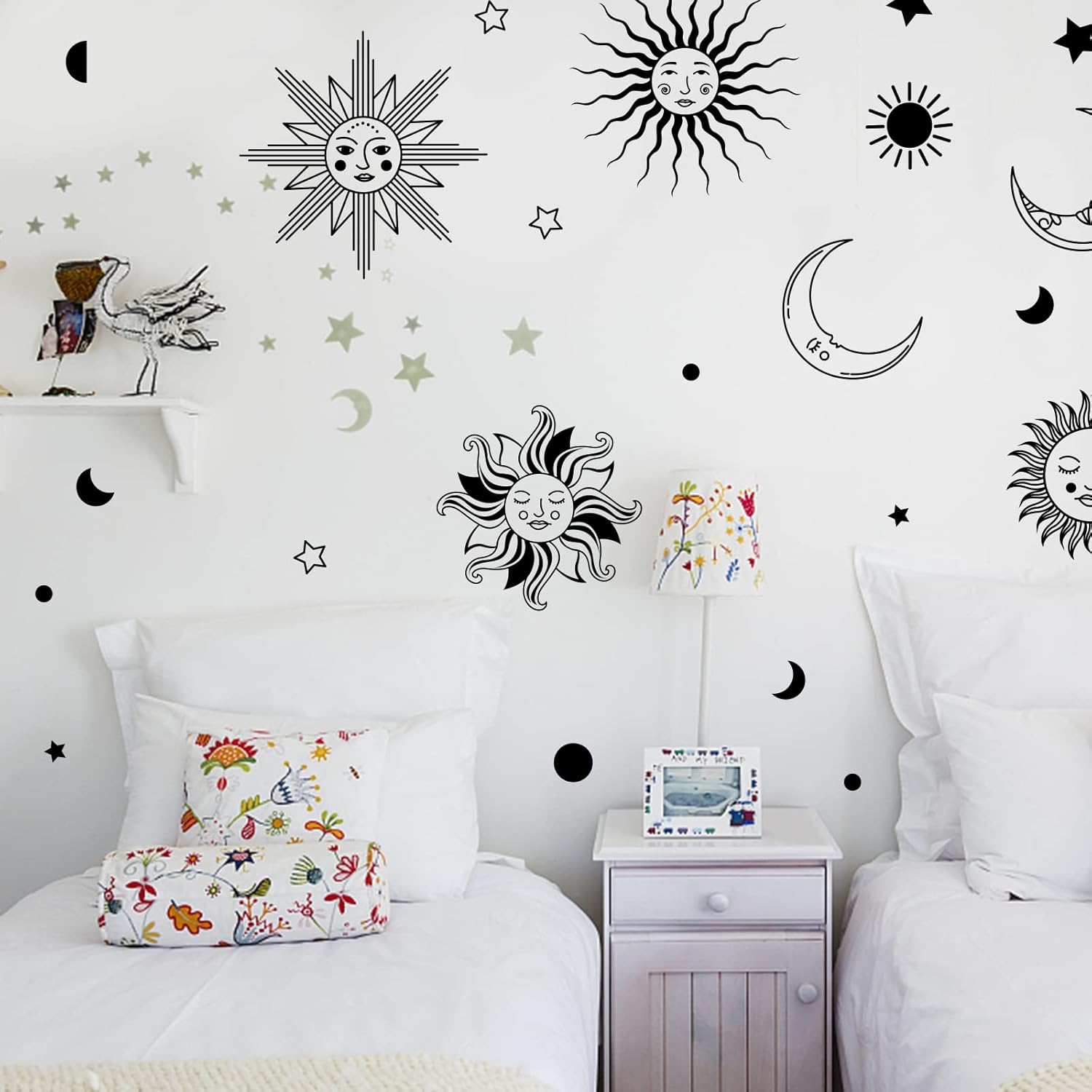 PLIGREAT Sun Crescent Star Moon Faces Wall Stickers, Waterproof Removable Vinyl Peel and Stick Wall Decals for Bedroom Living Room Boho Ethnic Wall Decorations Home Indoor DIY Wall Art Decor