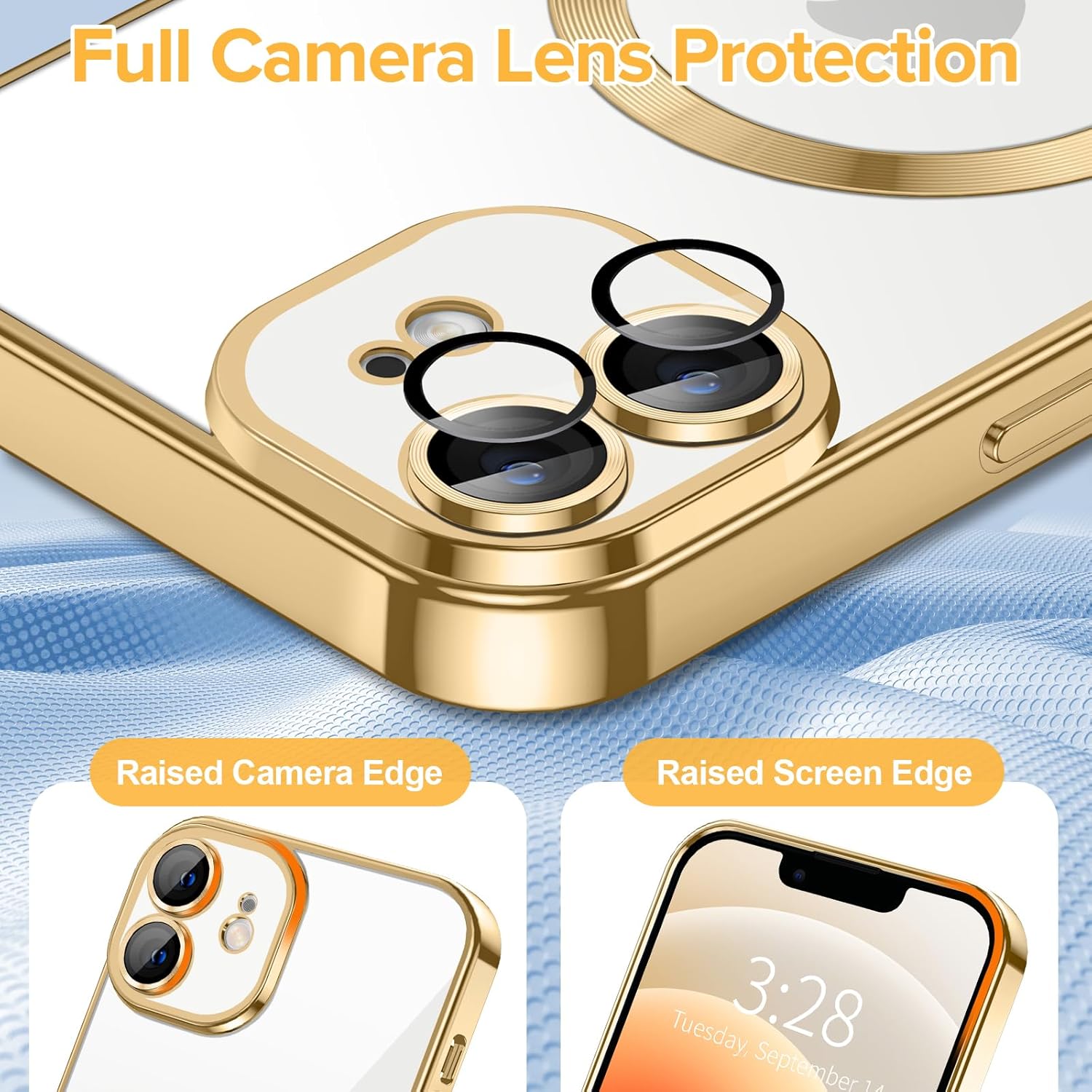 Hython Magnetic Clear for iPhone 12 Case with Camera Lens Protector [Compatible with MagSafe] Luxury Plating Edge Slim Soft TPU Cover Protective Phone Case for iPhone 12 6.1", Gold - Image 4