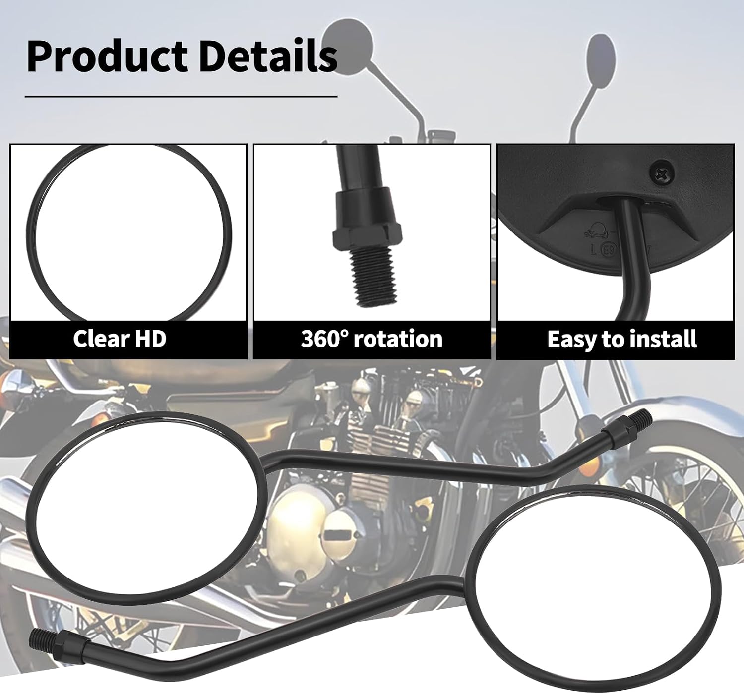 Rear View Side Mirrors Compatible with Honda XL175 XL185 XL200 XL250 XL350 XL500 XR75 XR80 XR100 XR125 XR185