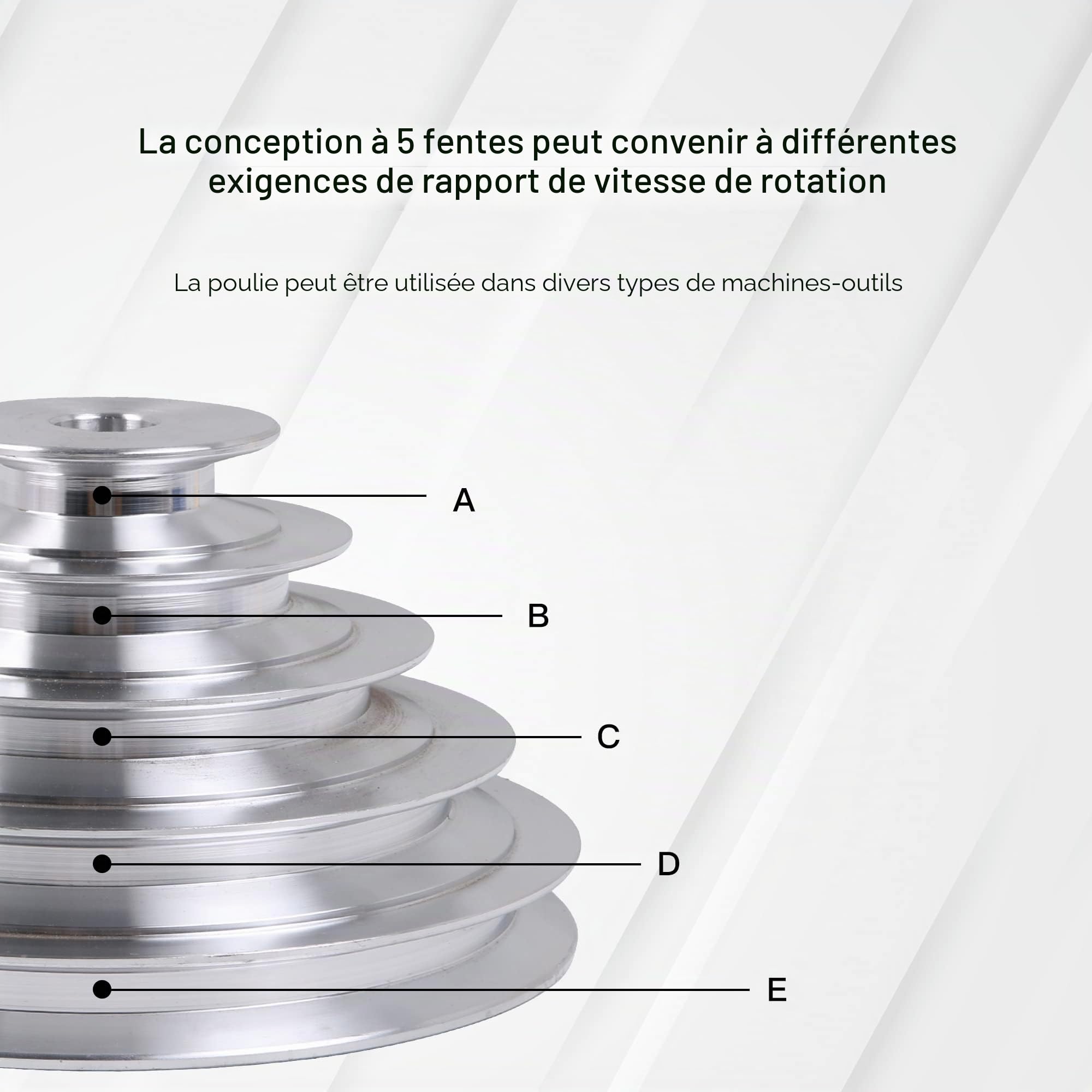 Alésage de 16 mm, 54 mm-150 mm, diamètre extérieur en aluminium, 5 fentes type A, poulie pagode 5 étapes, largeur de courroie 12,7 mm
