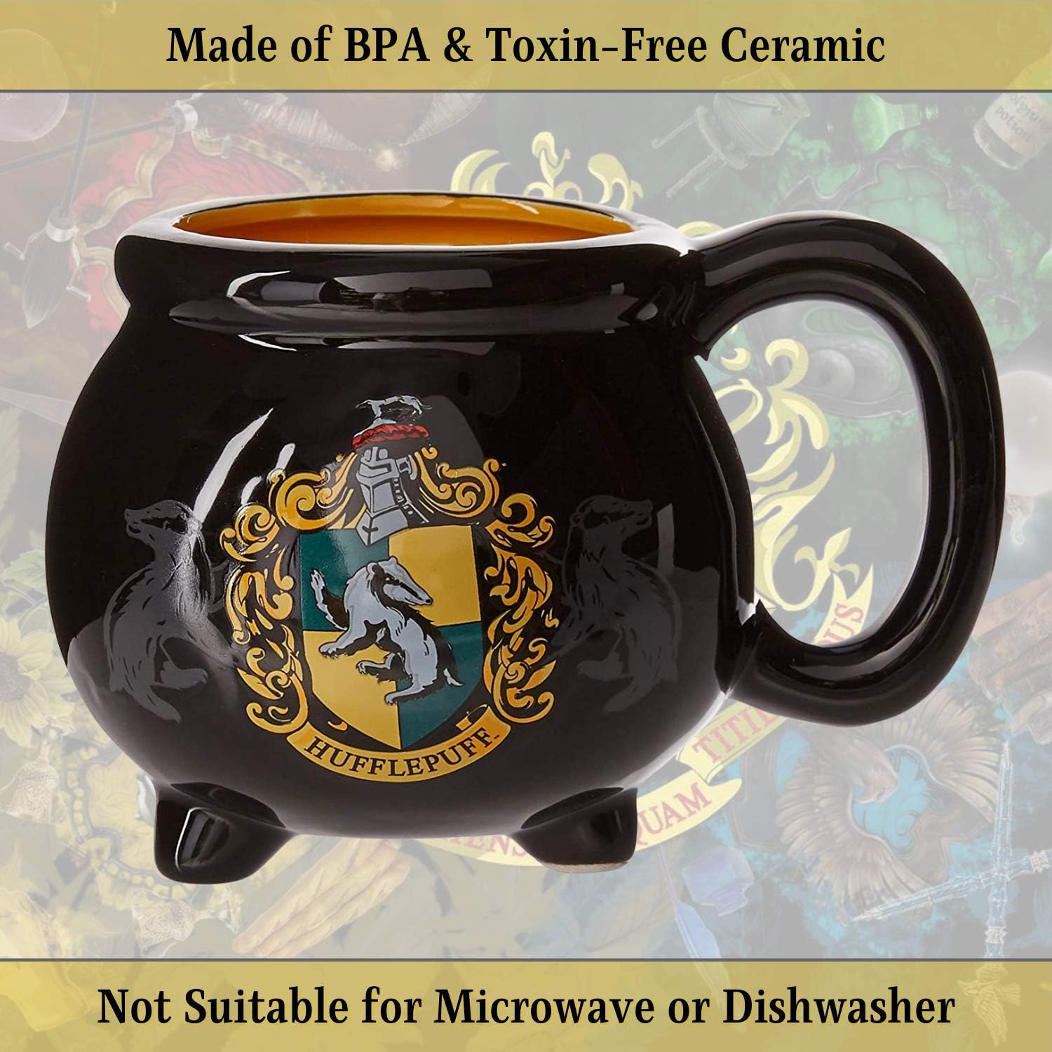 Crazy Clearance Silver Buffalo Harry Potter House Hufflepuff Crest Cauldron Ceramic 3D Sculpted Mug, 20 oz