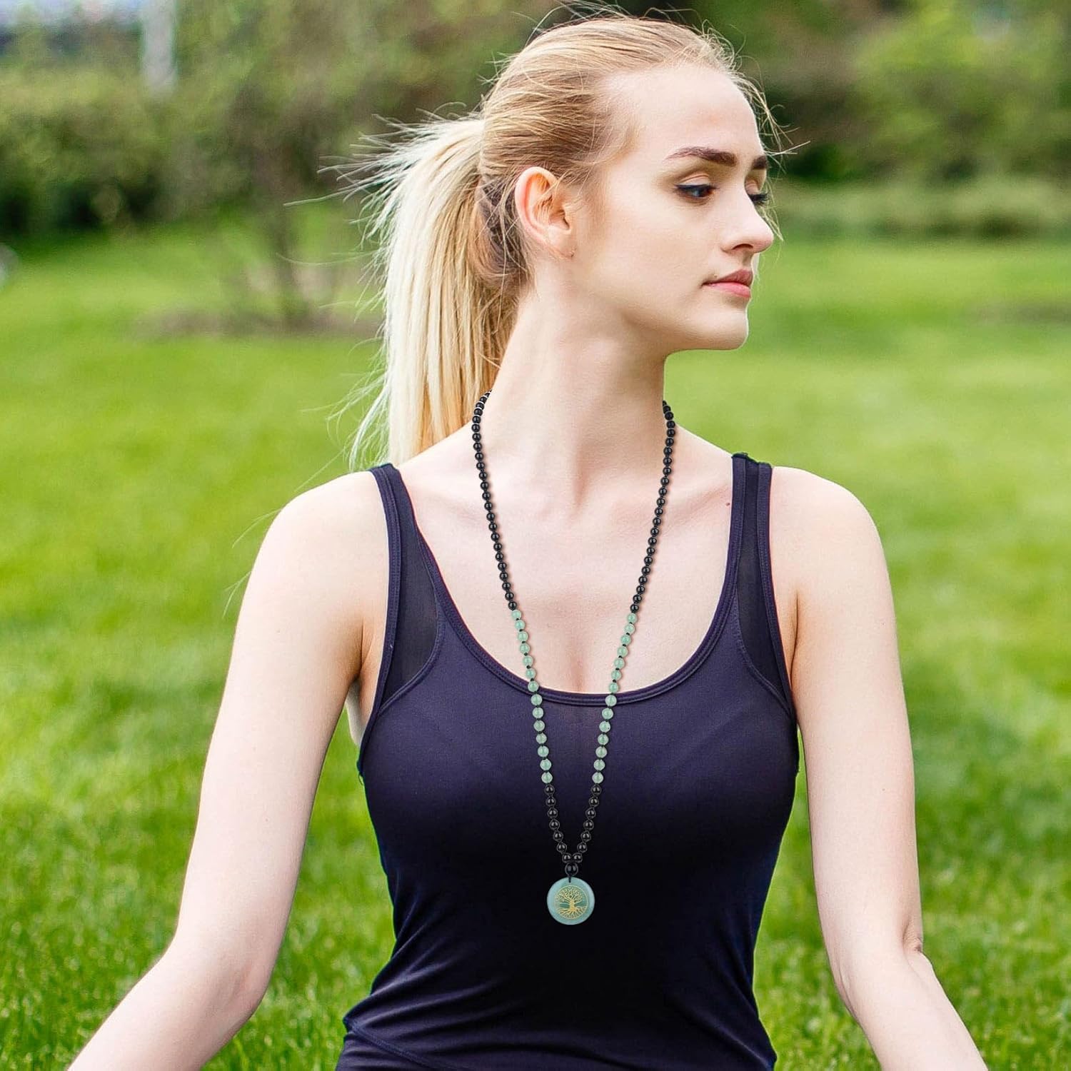 COAI Handmade 108 Mala Beads, Tree of Life Necklace for Men Women, 6mm Green Aventurine Onyx Necklace for Men Women - Image 2