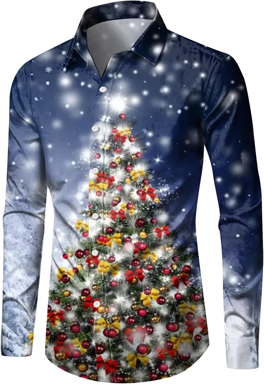 Générique Chemise De Noël Homme Chemise Noël 3D Funky Christmas Shirt Manches Longues Button Automne Hiver Slim Fit Chemise De Loisirs Décontracté Fantaisie T-Shirt Tops Pas Cher