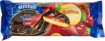 Cherry Flavored Jelly Krakus Biscuits Covered in Chocolate, Imported Polish Chocolate Cookies Gift Package, 150g/5.29oz