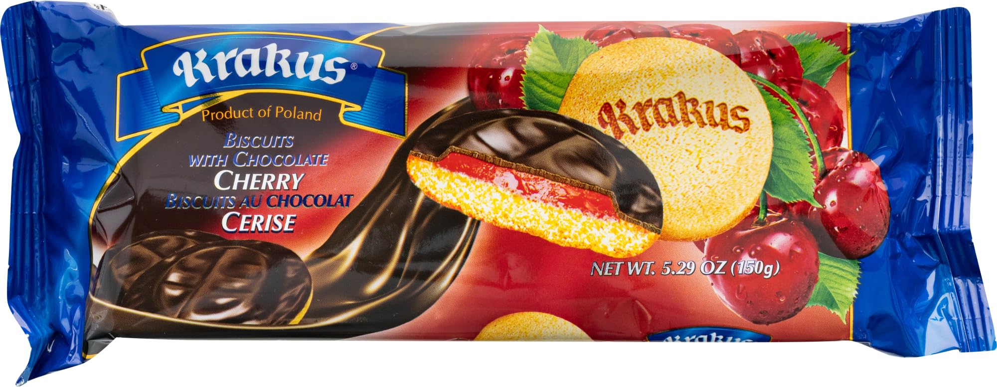 Cherry Flavored Jelly Krakus Biscuits Covered in Chocolate, Imported Polish Chocolate Cookies Gift Package, 150g/5.29oz