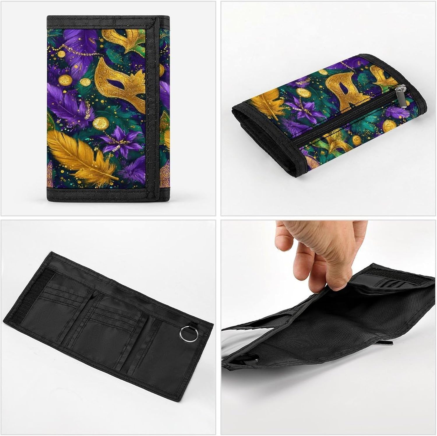 Mardi And Gras Trifold Slim Wallet Front Pocket With Money Clip And ID Credit Card Slots For Travel Work