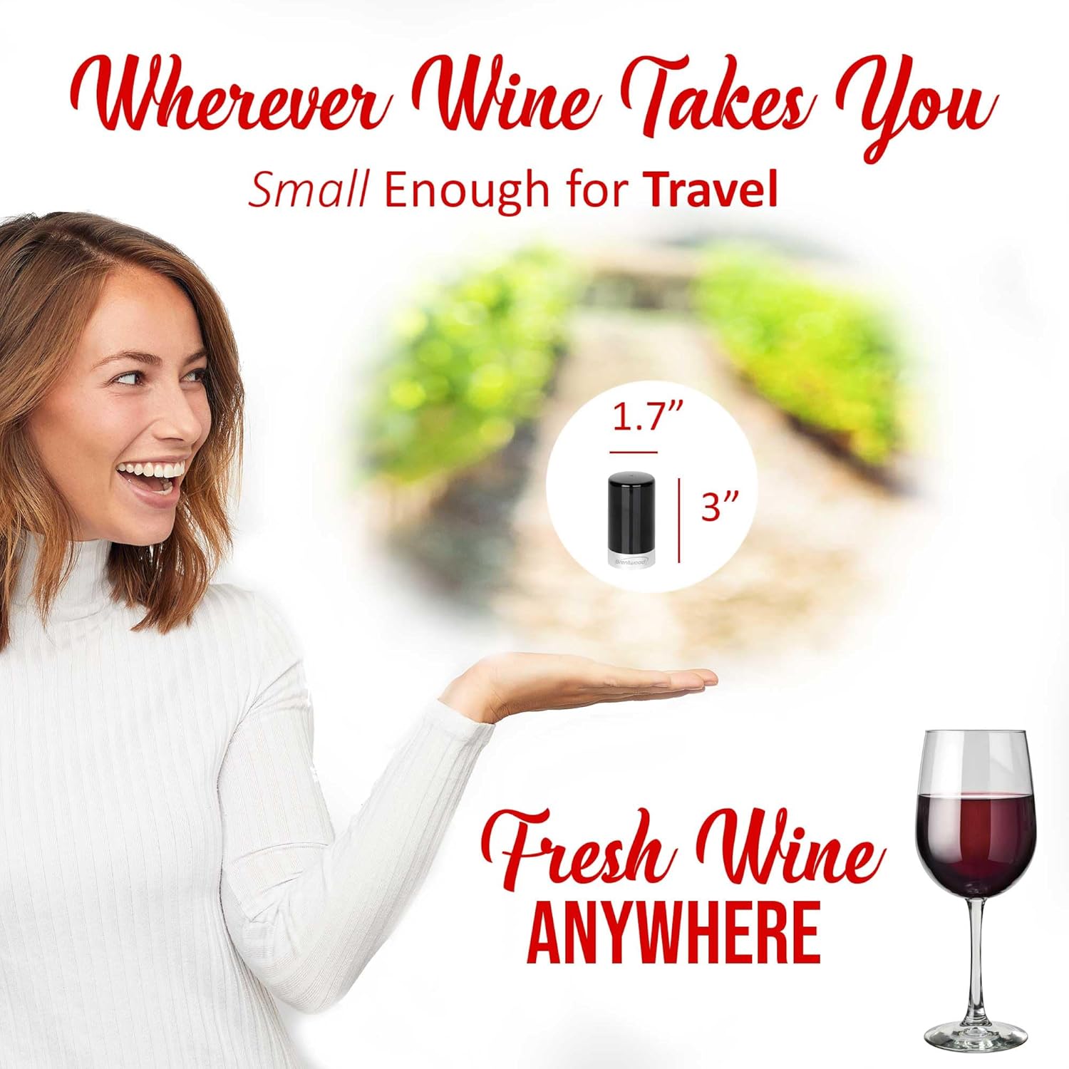 BRENTWOOD WA-2000BK ポータブル自動真空ワインプリザーバーストッパー、ほとんどのボトルにフィット、ブラック