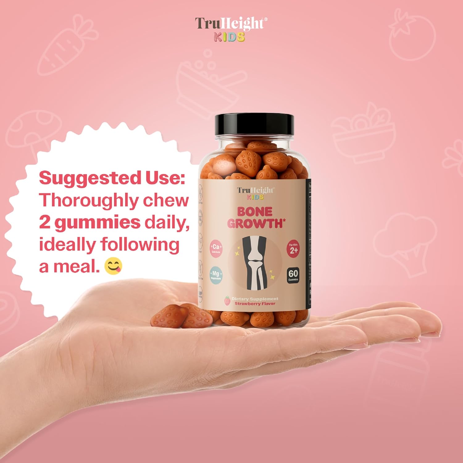 TruHeight Kids Bone Growth Gummies (Strawberry, Ages 2+) Tall Nutrition for Natural Growth for Kids & Toddlers - Vitamin D, Calcium, K, Magnesium Multivitamin, Bone Strength Vitamins, D3 K2, Taller