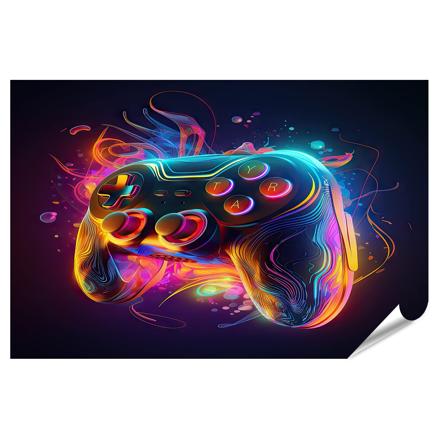 bilderfelix Poster Gamepad luminoso al neon per ragazzi, cameretta dei bambini - Poster 130x90 cm