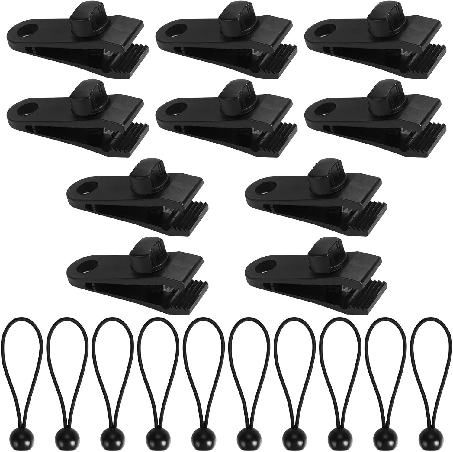 Tarp Clips Heavy Duty Lock Grip, 20 Pack Tarp Clamps with Ball Bungee Cords 6 Inch, Strong Tent
