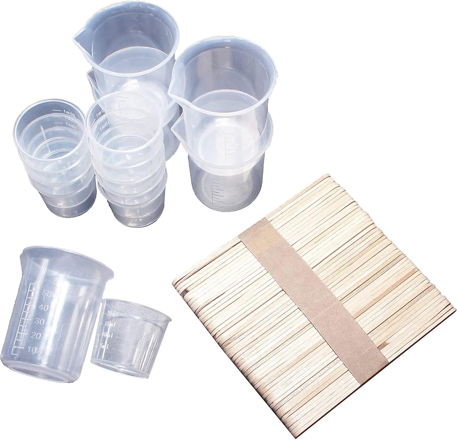 Funshowcase Mix Measuring Cups and Stir Sticks, for Casting Epoxy Resin, Crafting Project or Baking