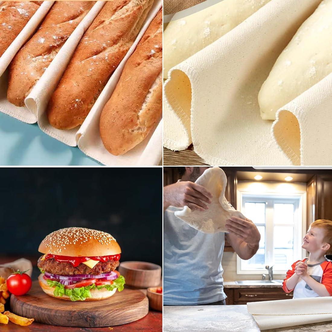 3 Stück Teigtuch Aus Naturleinen - Brot Backen Zubehör 75x45cm & 48x36cm