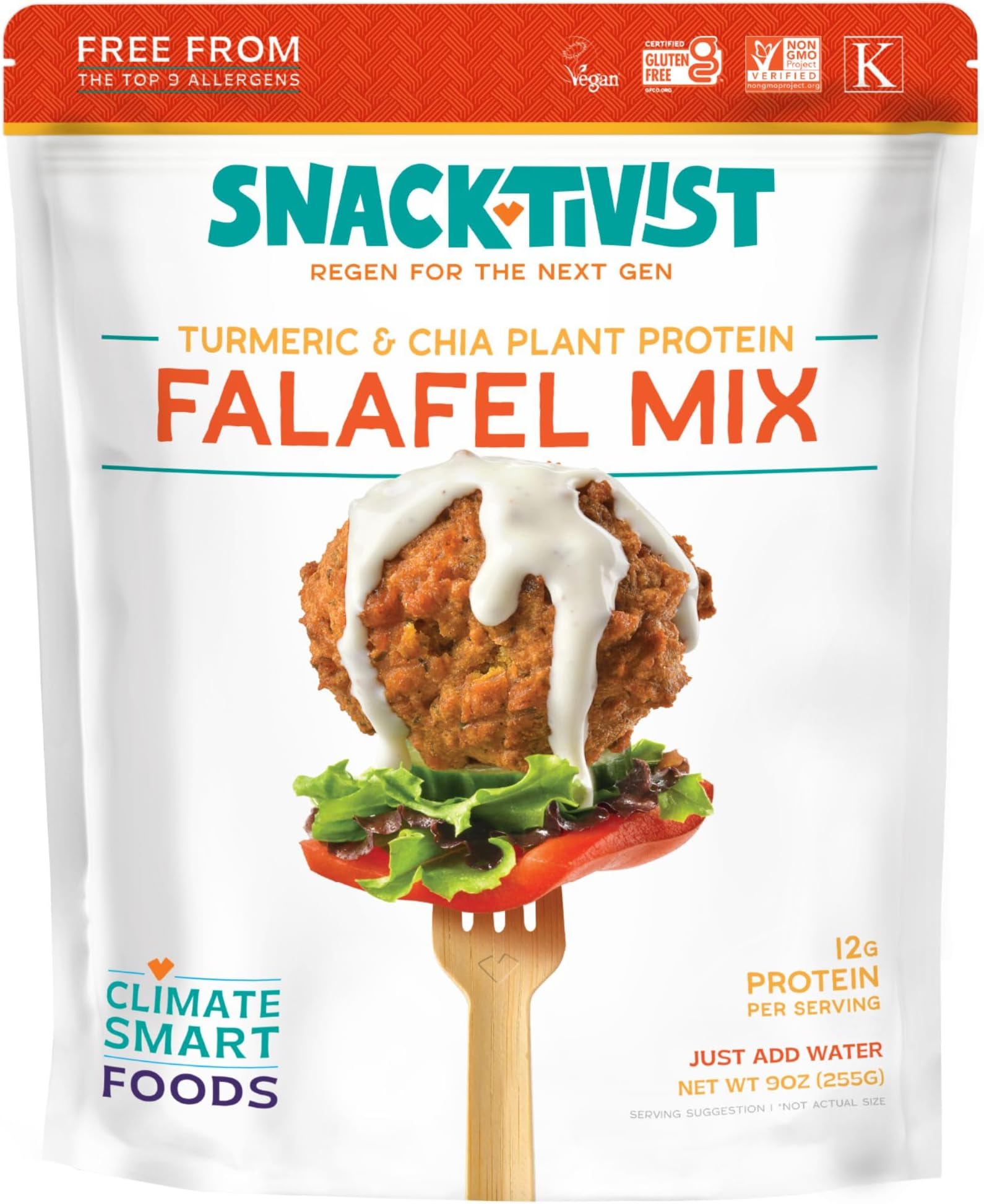 Snacktivist Foods - Turmeric Chia Falafel Mix, Gluten-Free, Egg-Free, Dairy-Free, Non-GMO, Vegan, Vegetarian, High in Protein, Bread Crumb Breading Alternative, 9 Ounce