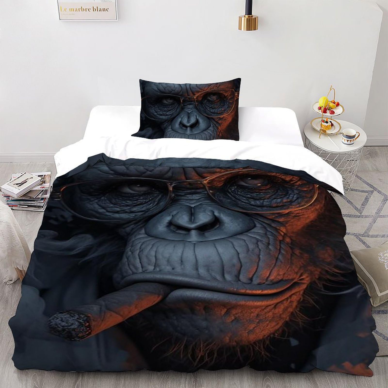 Housse de couette singe imprimé 3D relief en literie microfibre durable pour lit enfant single