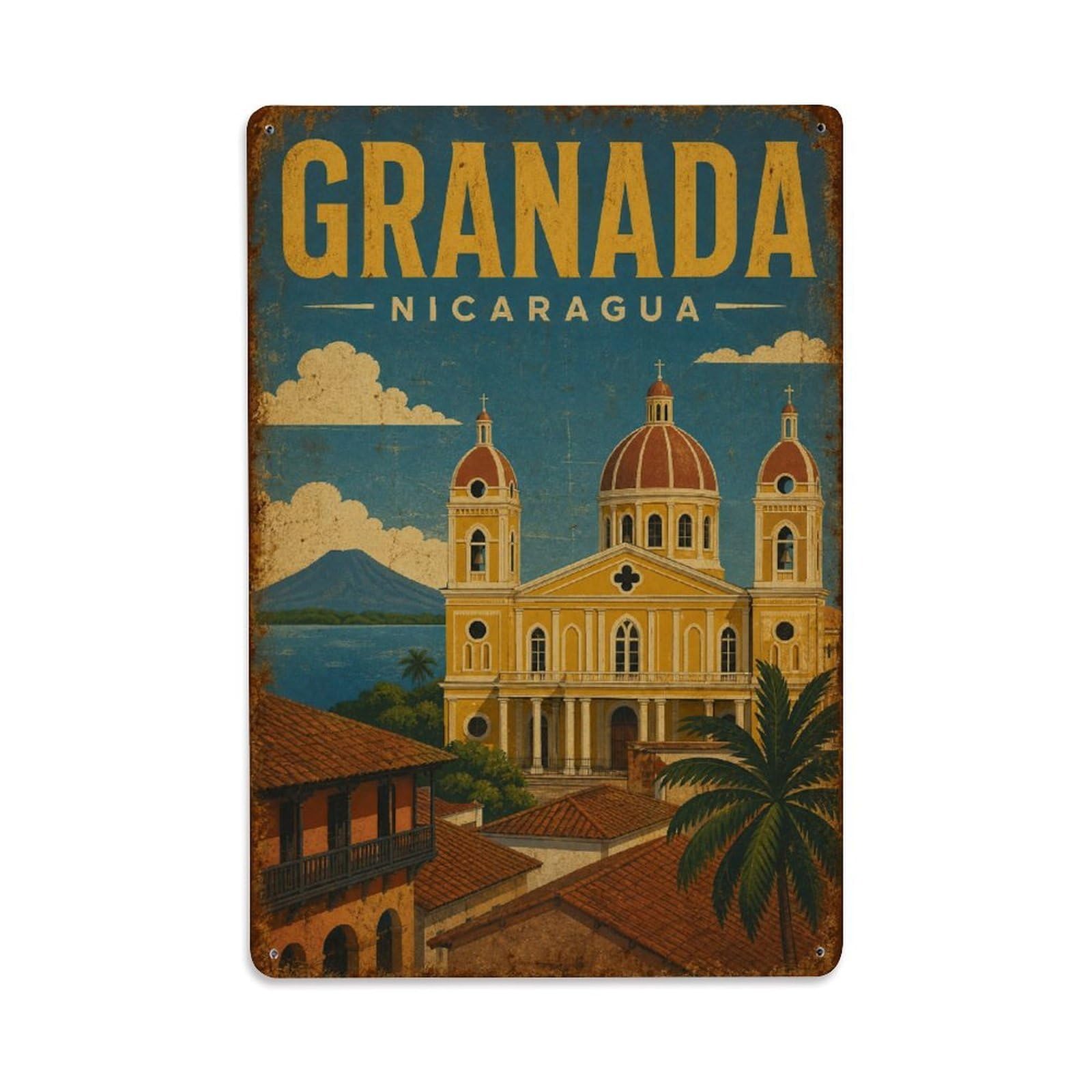 Travel Retro Nicaragua Granada Metal Tin Sign