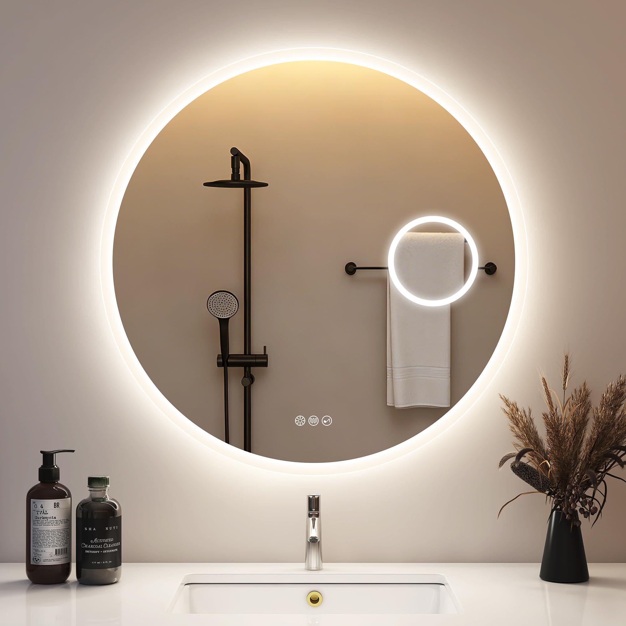 STARLEAD 800 MM Round-Bathroom-Mirror-with-LED-Lights, Bluetooth, 5X Magnifying Mirror, LED-Bathroom-Mirror with 3 Colours Dimmable, Anti-Fog, Memory Function, HD Tempered Glass, IP44 LED-Mirror — image 1