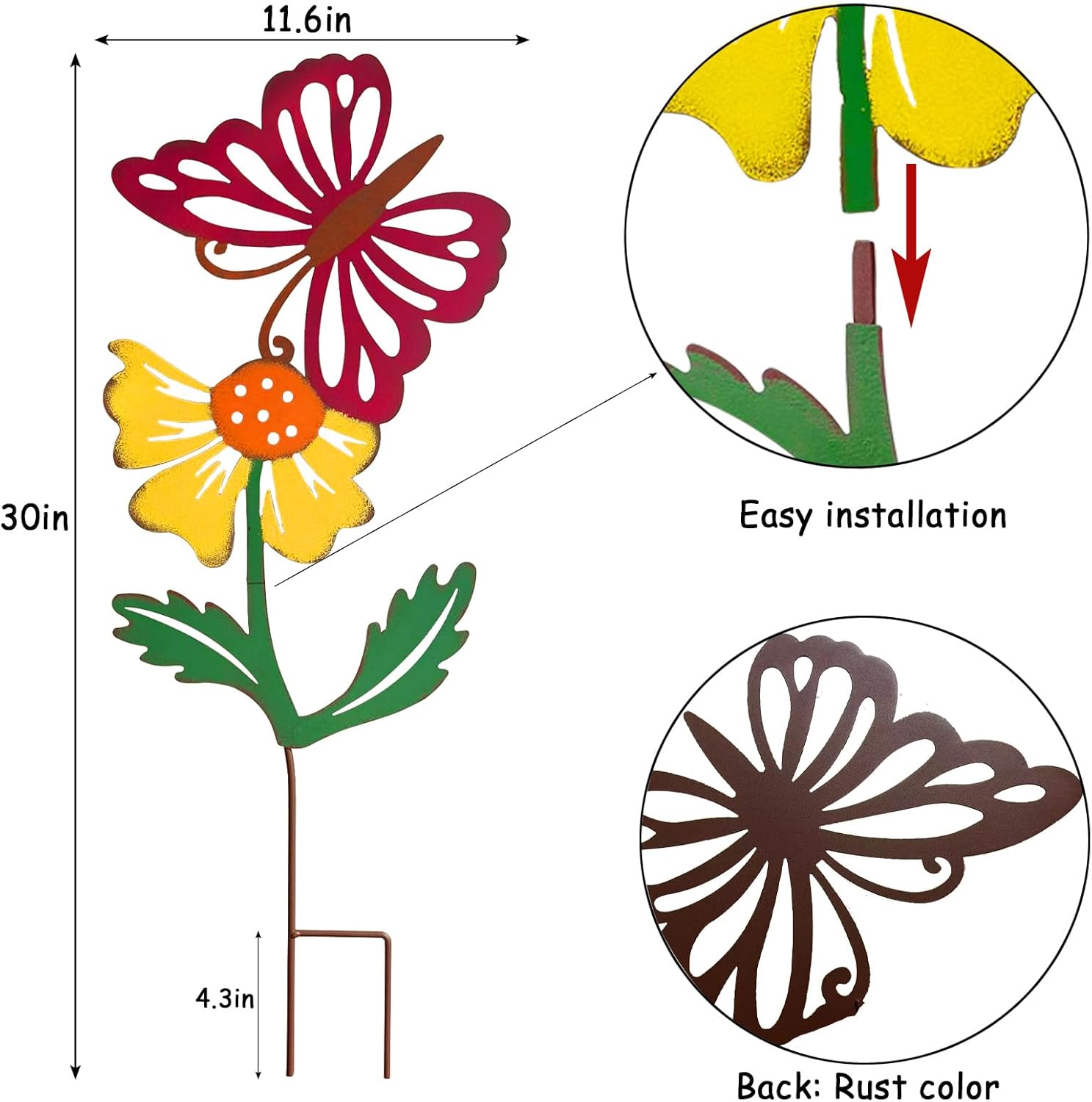 3 Pack Butterfly&Flower Metal Flowers for Outside & Decorative Garden Stakes - Metal Yard Art Outdoor and Garden with Rustproof Design | Spring Lawn Ornaments for Porch,Backyard，Patio