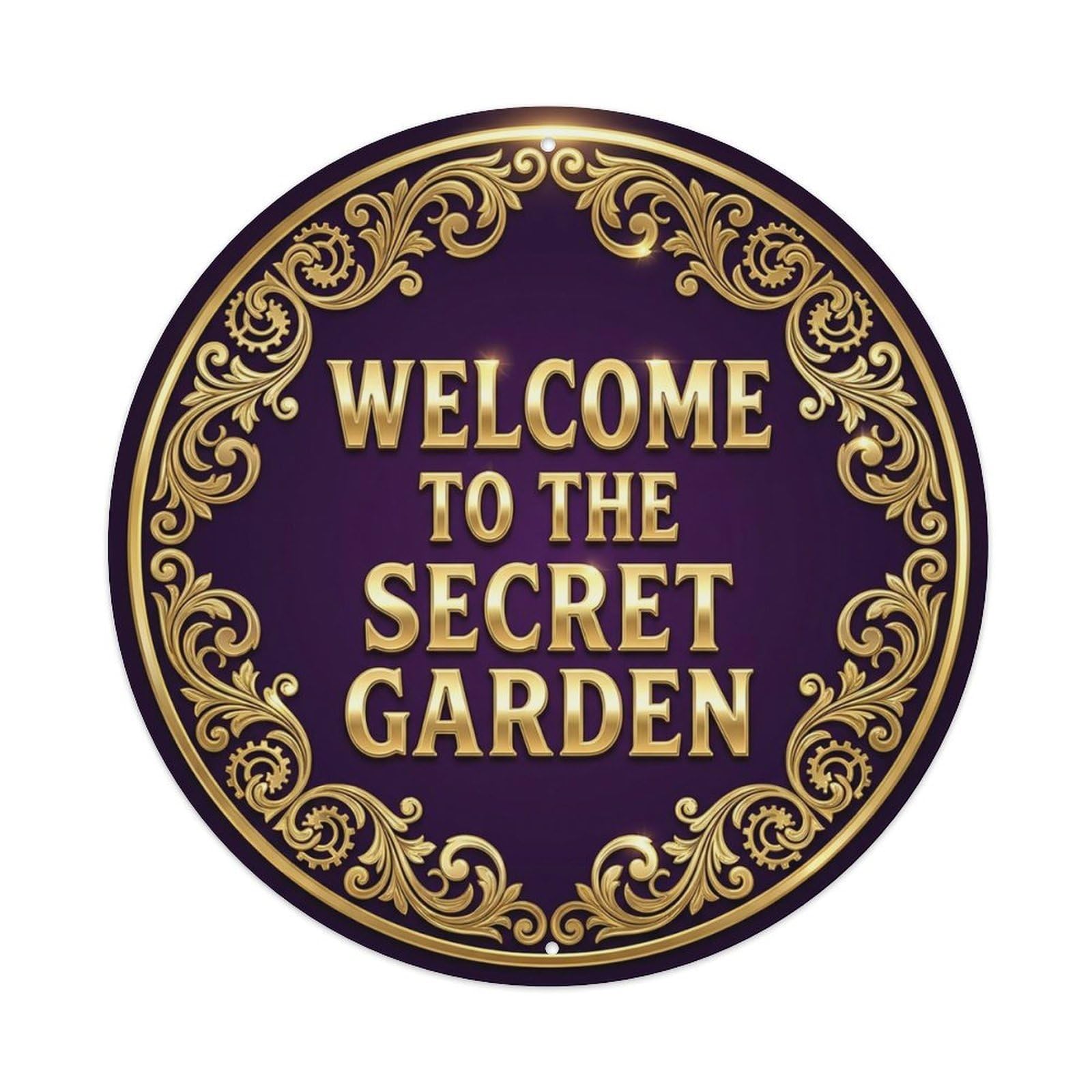 Vintage Welcome Secret Garden Gold Purple Victorian Metal Tin Sign